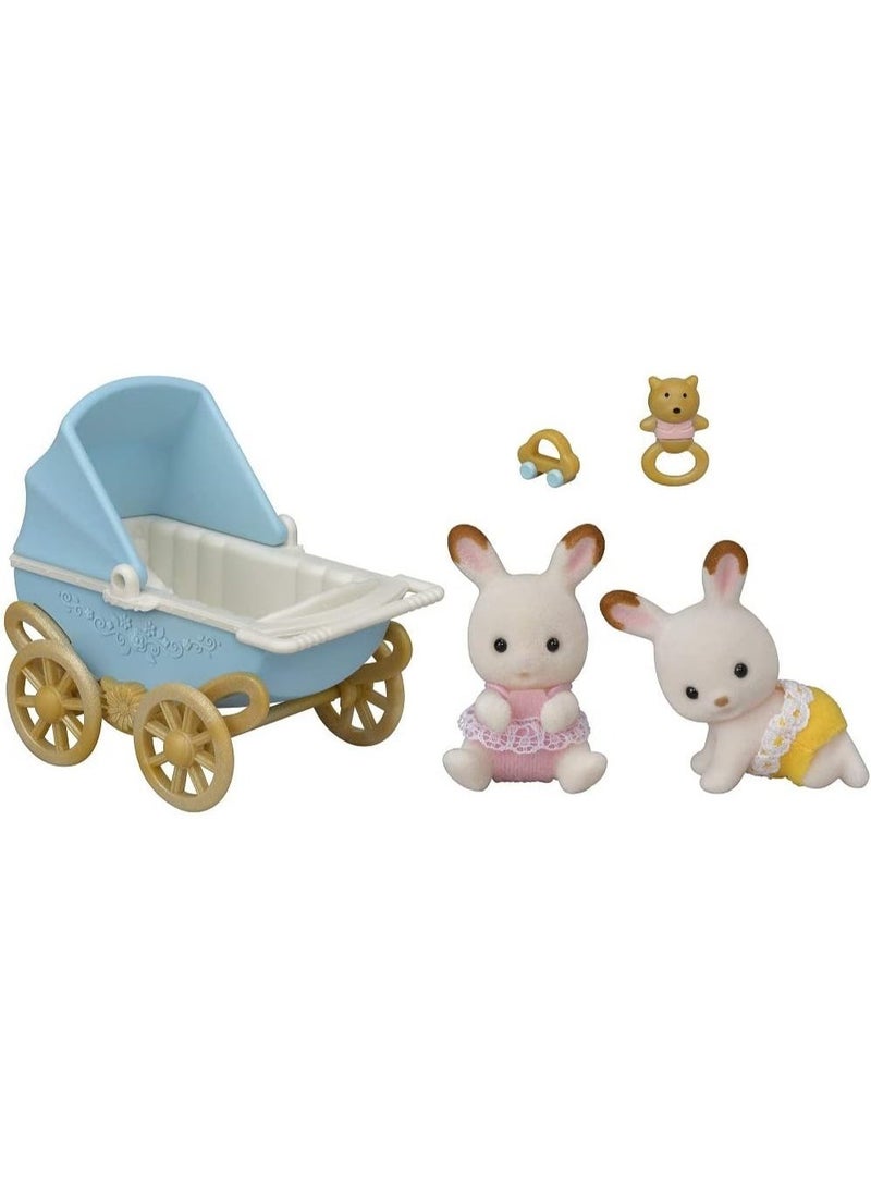 Sylvanian Families Chocolate Bunny Twins Doll Set with Pushchair, Small Twin Dolls for Kids, Pretend Play Roleplay Toy with Accessories, Educational Imaginative Play for Girls & Boys - Image 3